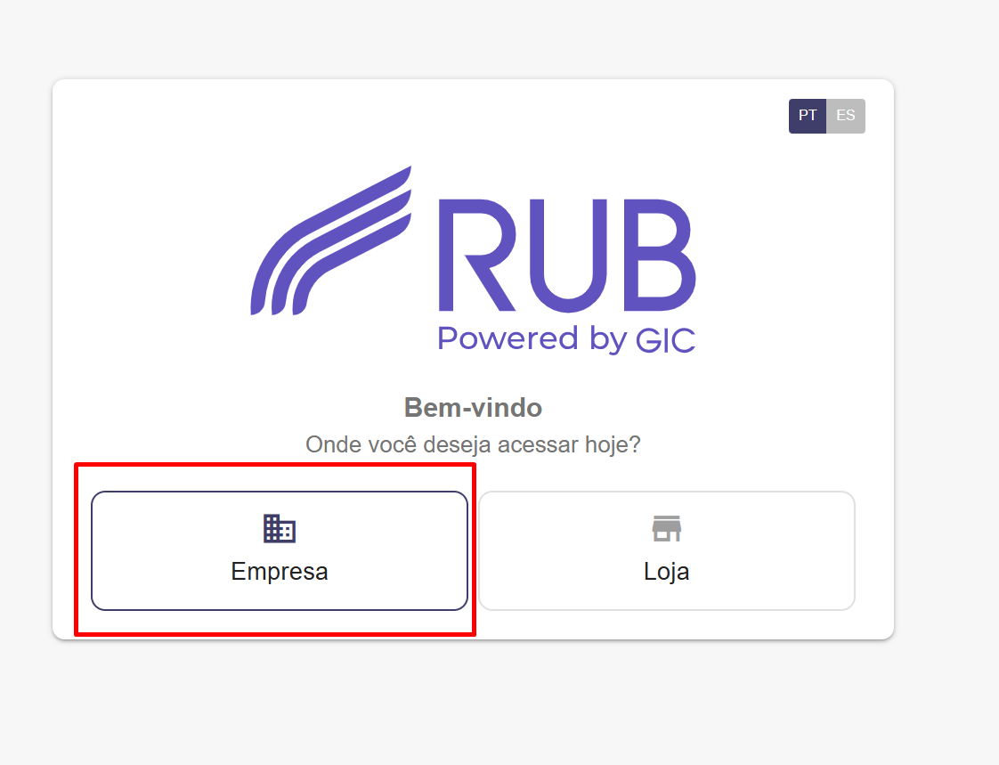 Tela inicial do RUB com acesso Empresa
