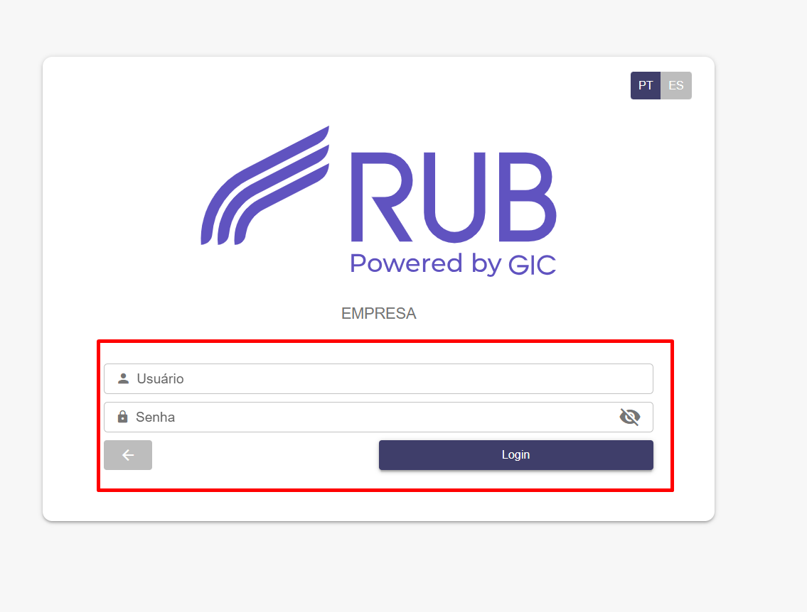 Login de empresa no RUB