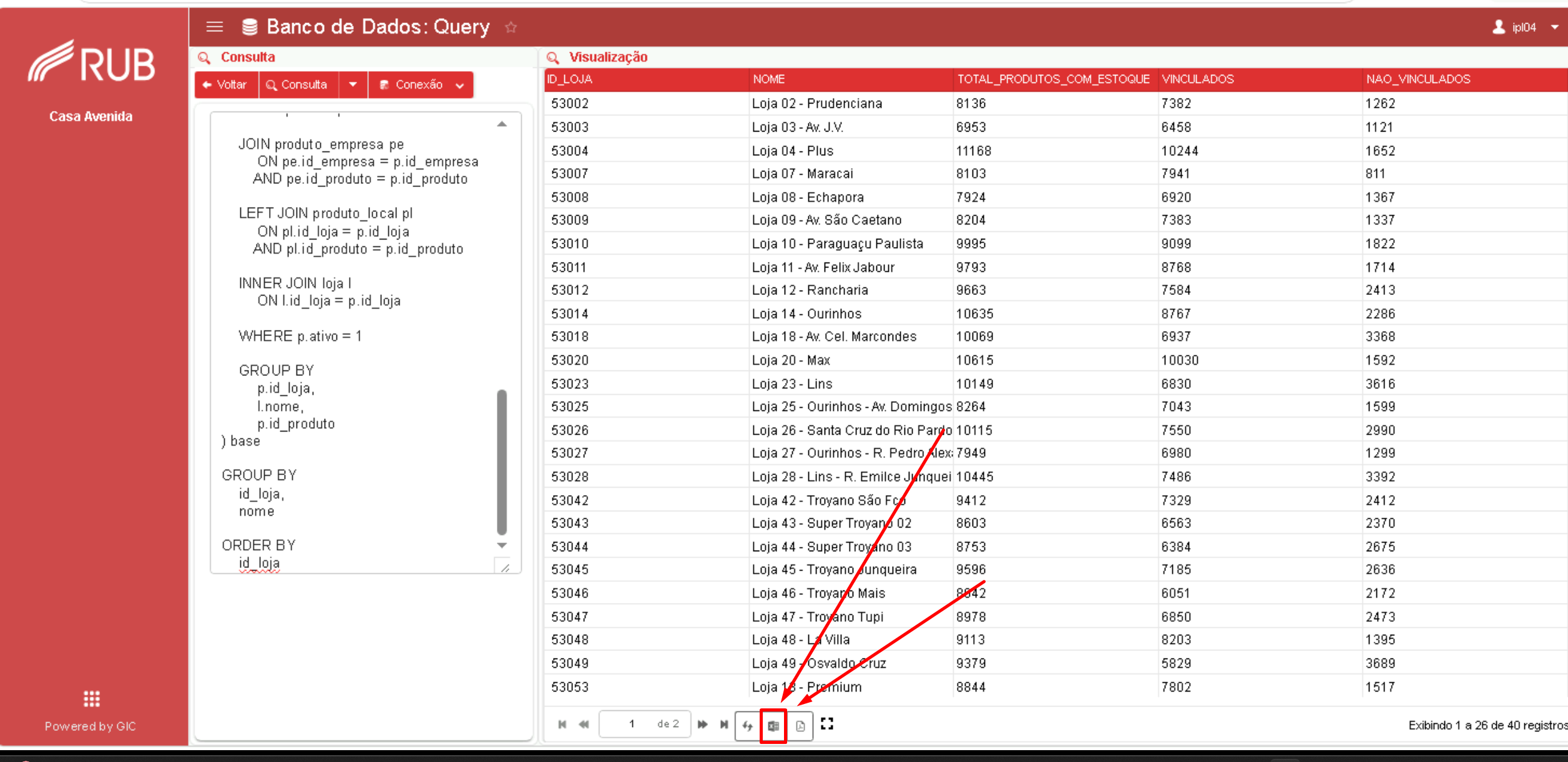 Botao para exportar a consulta para Excel